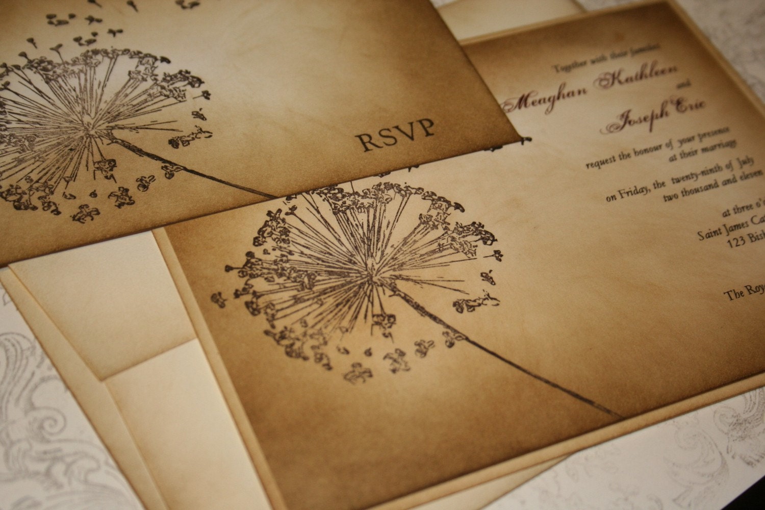 Meaghan Collection - Dandelion Wish Vintage Wedding Invitation Suite - by anista designs