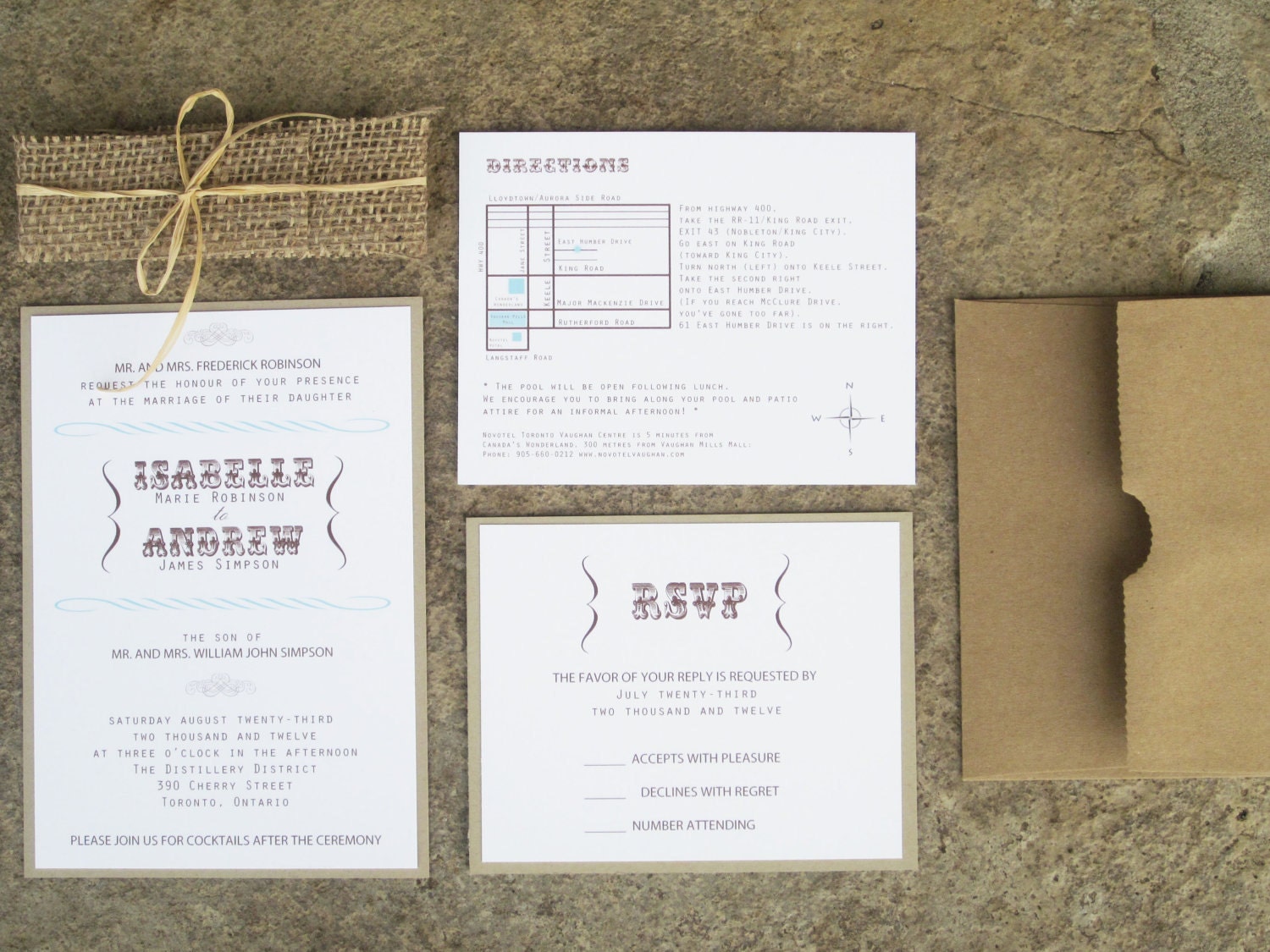 Modern Rustic Collection - Rustic Burlap Wedding Invitation Suite - by anista designs