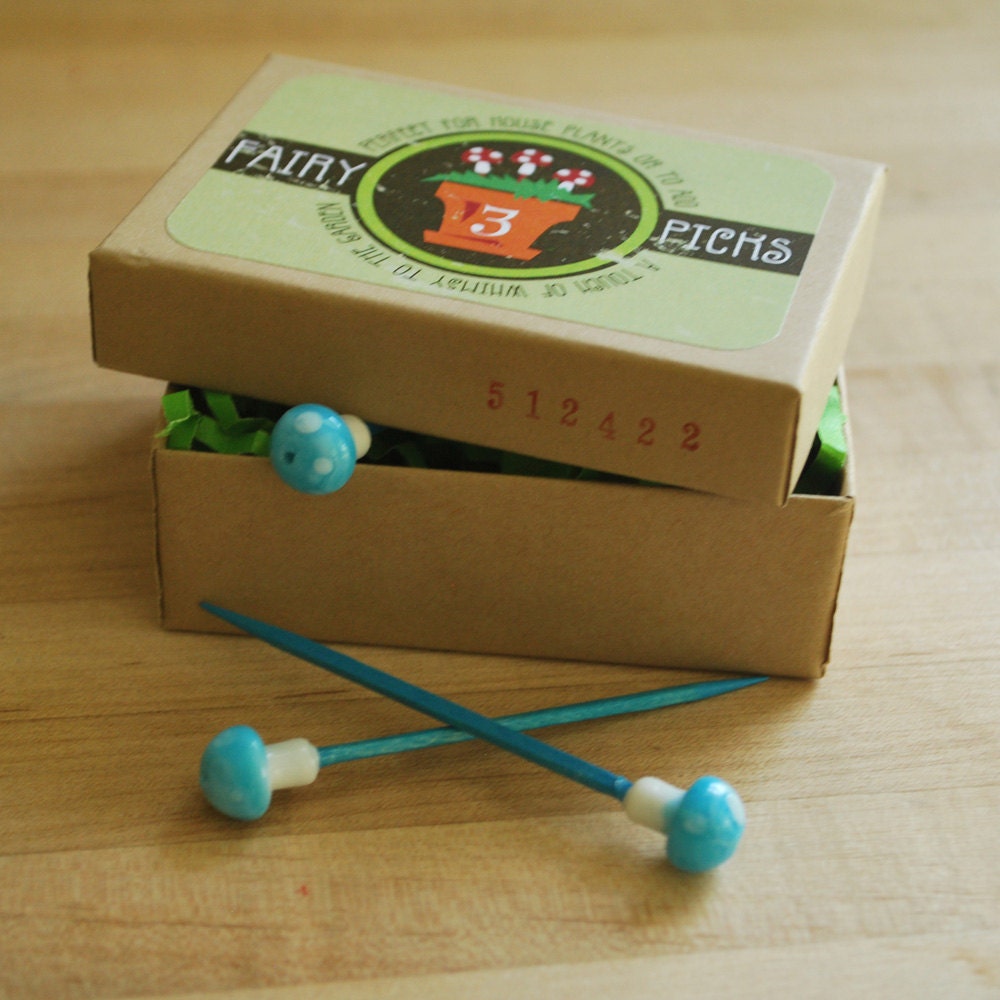 Miniature Mushroom Plant Picks-ROBIN'S EGG BLUE