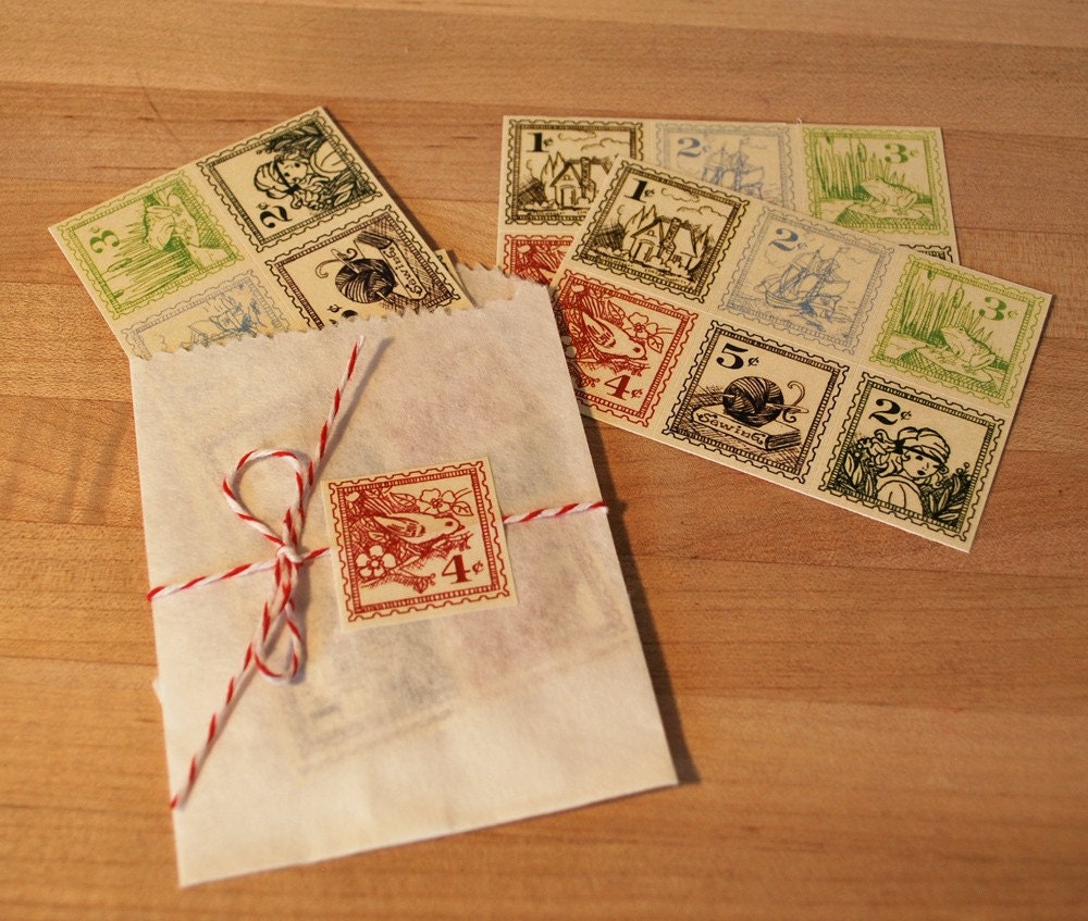 Vintage Style Postage stamp stickers