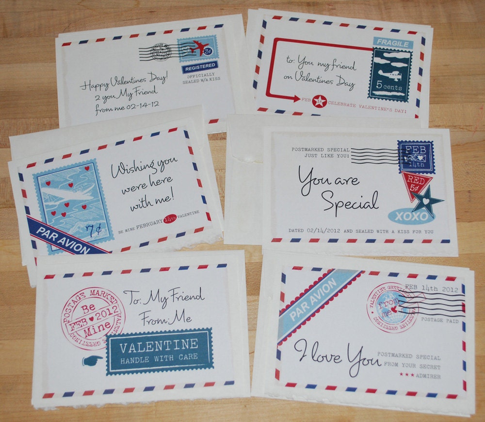 Vintage Style Air Mail Valentines-Set of 6