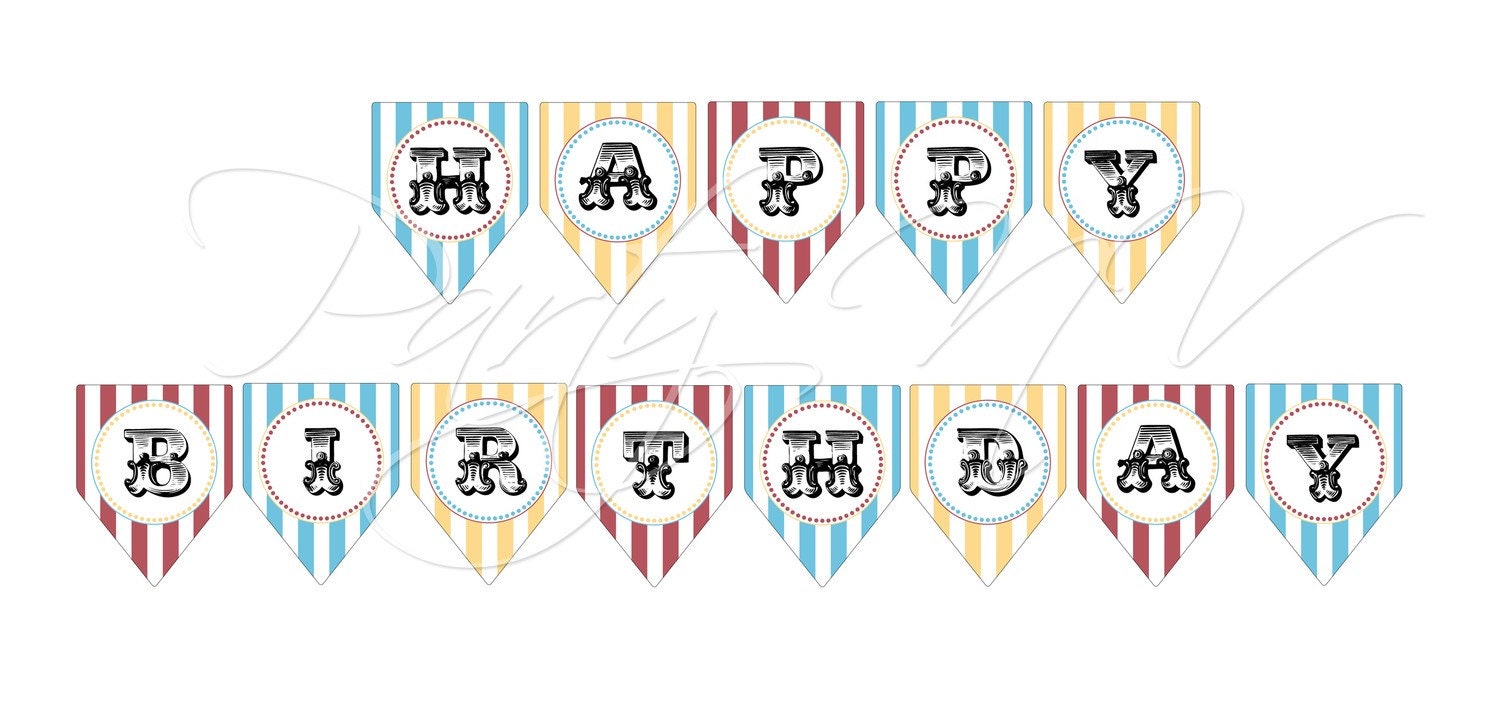 PRINTABLE ("Happy Birthday" BANNER) - "Old Time" Carnival Collection- Vintage Design Il_170x135