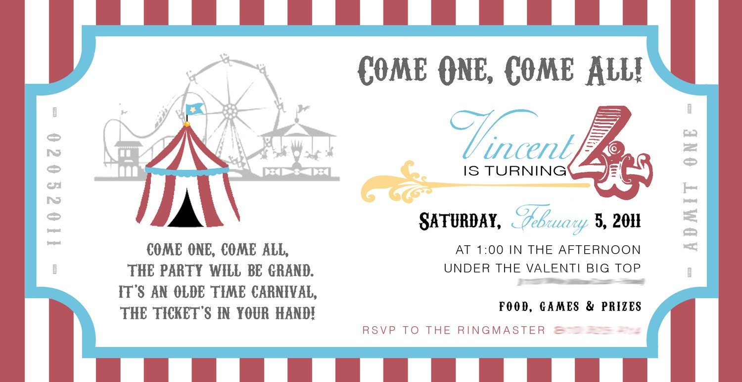 PRINTABLE (4"x 8" INVITE) - "Old Time" Carnival Collection- Vintage Design