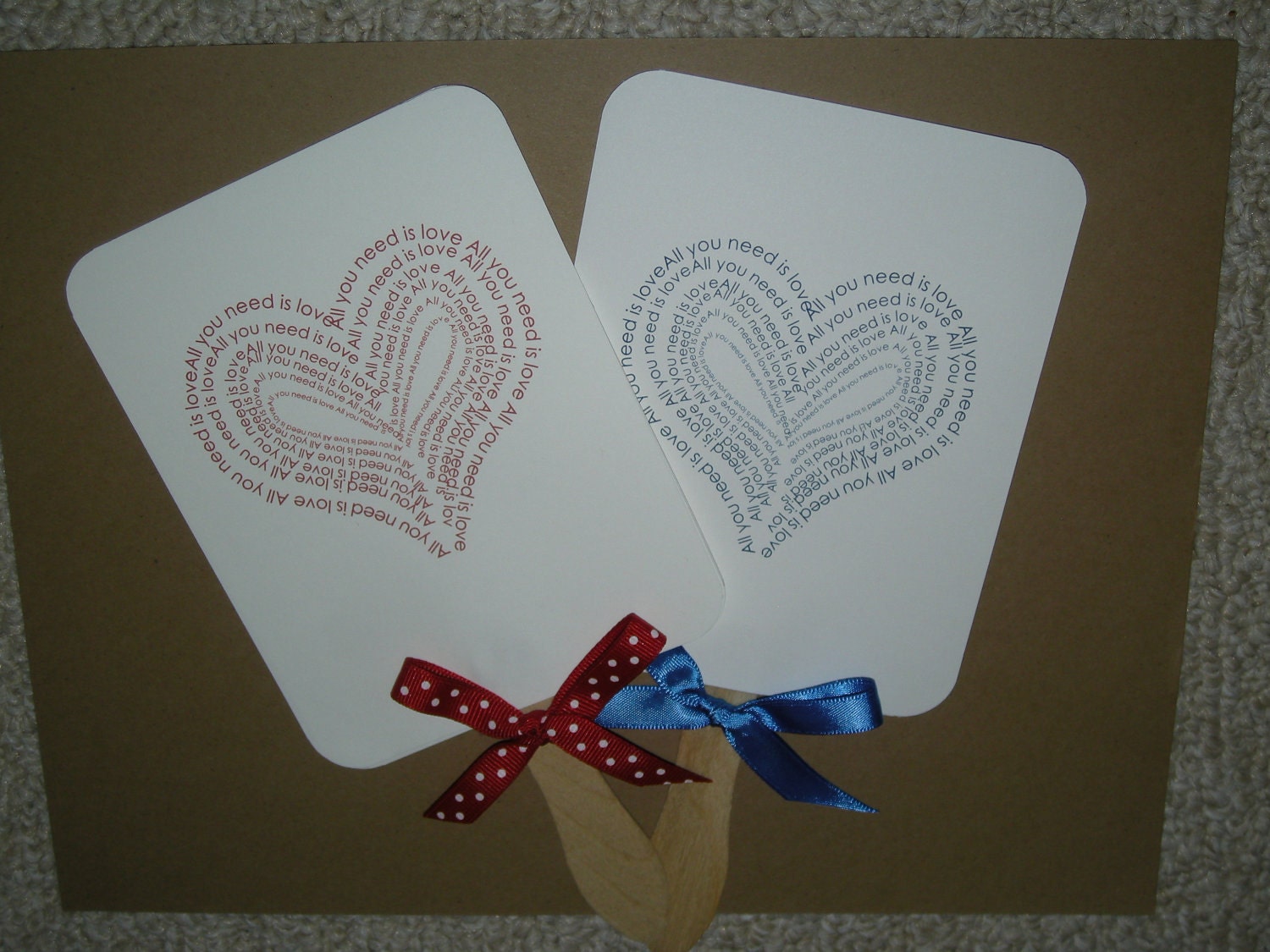 wedding ceremony program fan - "All you need is love" - set of 20