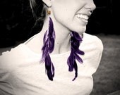dramatic dark purple feather earrings black swan edition