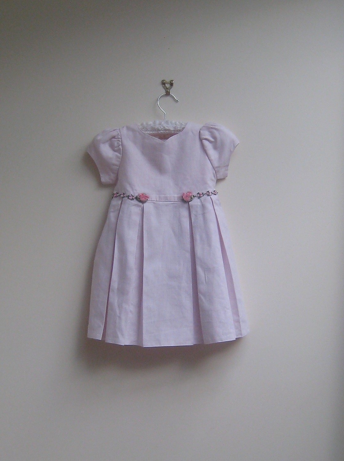 vintage pink linen dress, victoria rose flower girl, size 2T