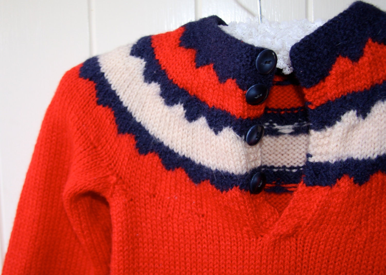 vintage wool dress, red sweater day 1970s knit, size 3T/4T