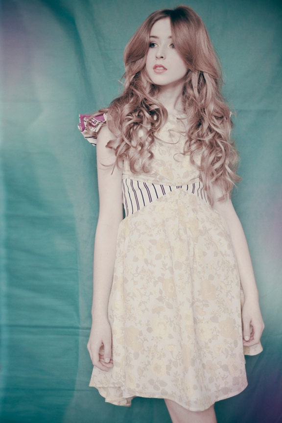 Flirty, fun, yellow vintage floral print dress. -SALE -