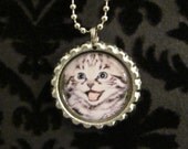 Cute Kitten Bottle Cap Necklace or Keychain (CAT 101)