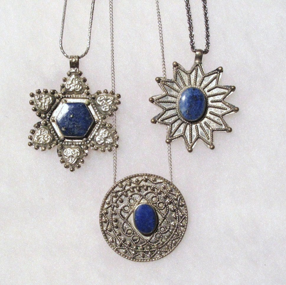 Vintage Lapis Pendants from Afghanistan with Courtesy Chains