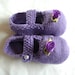 Mary Jane Purple / Lilac Baby Shoes with purple ribbon flower embelishment, hand knitted by scunjeebabe