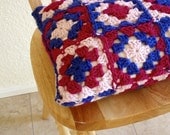Crocheted Pillow Cover - Light Pink, Magenta, Violet - Granny Squares