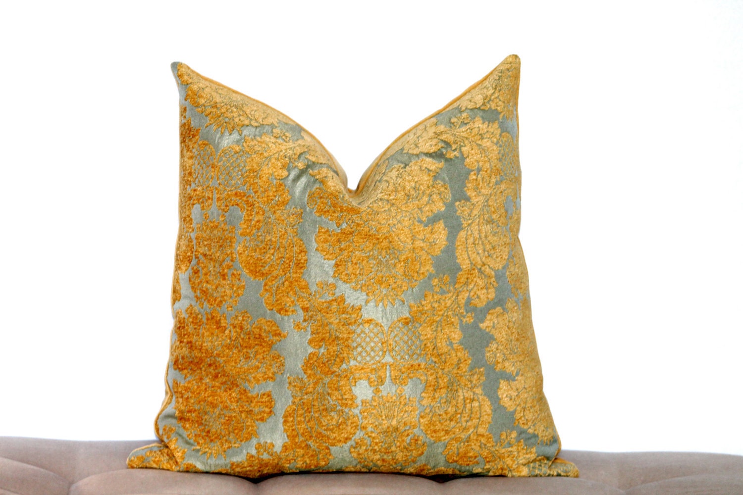 April Pewter Yellow pillow cover - 19 x 19 inch - velvet