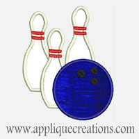 Bowling Pins and Ball...Embroidery Applique Design...Three sizes for multiple hoops...Item1297.
