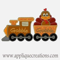 Turkey Gobble Train ...Embroidery Applique Design...Three sizes for multiple hoops...Item1359.