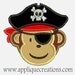 Pirate Monkey...Embroidery Applique Design...Three sizes for multiple hoops...Item1522.