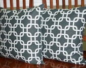Decorative Pillow Covers in Charcoal and White -Two 18 Inch