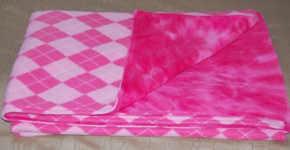 Baby Blanket Anti Pill Fleece in a Pink Argyle and Tye by berly731
