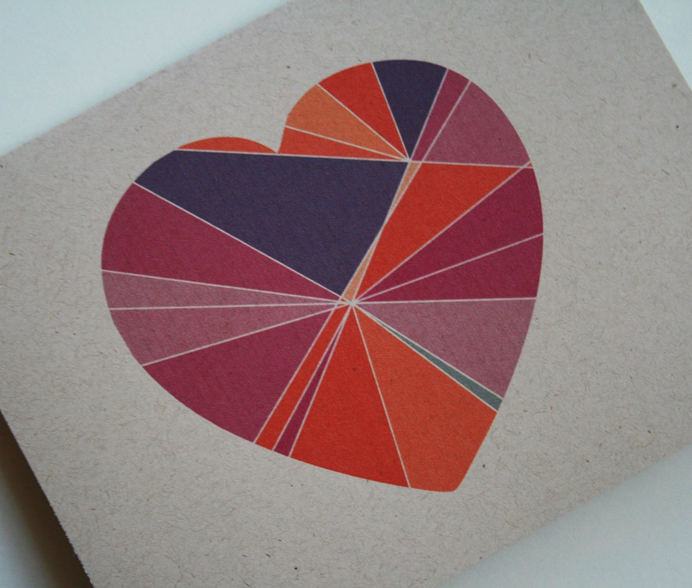 Pieces of My Heart Blank Card - Modern Geometric I Love You Card in Passionate Pink - Eco-friendly, Recycled