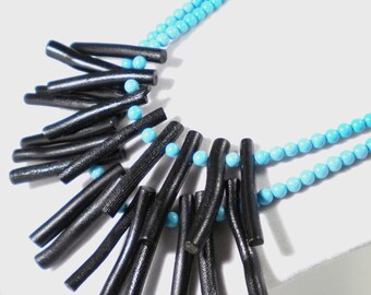 SALE Bib Necklace Bamboo Coral and Imitation Turquoise