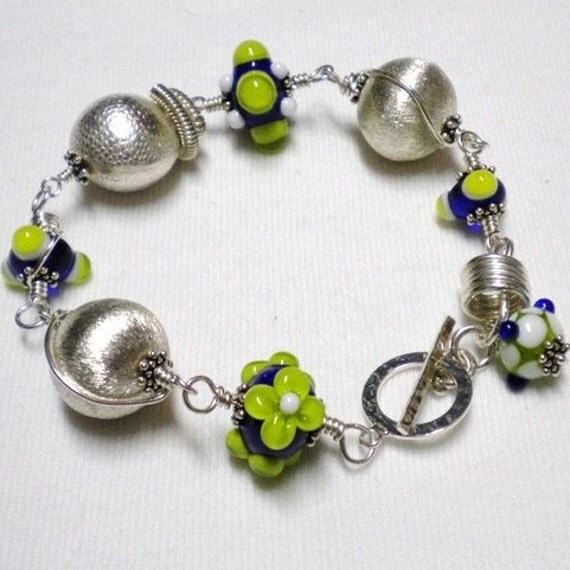 Lampwork Beads Bracelet Wire Wrapped Sterling Silver