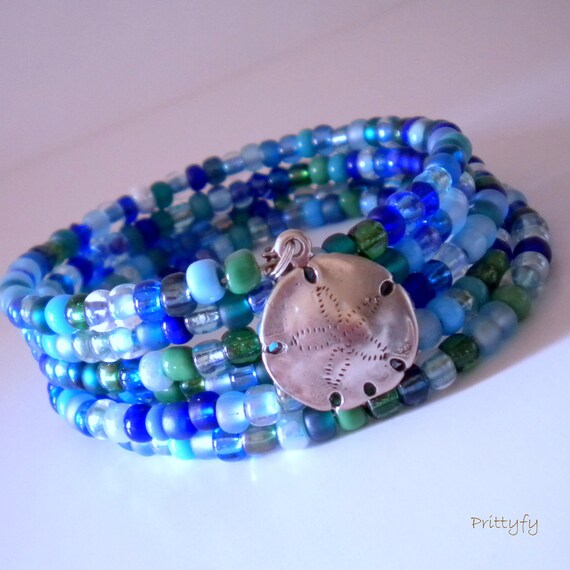 SALE Nautical Memory Wire Bracelet with Sand Dollar Charm