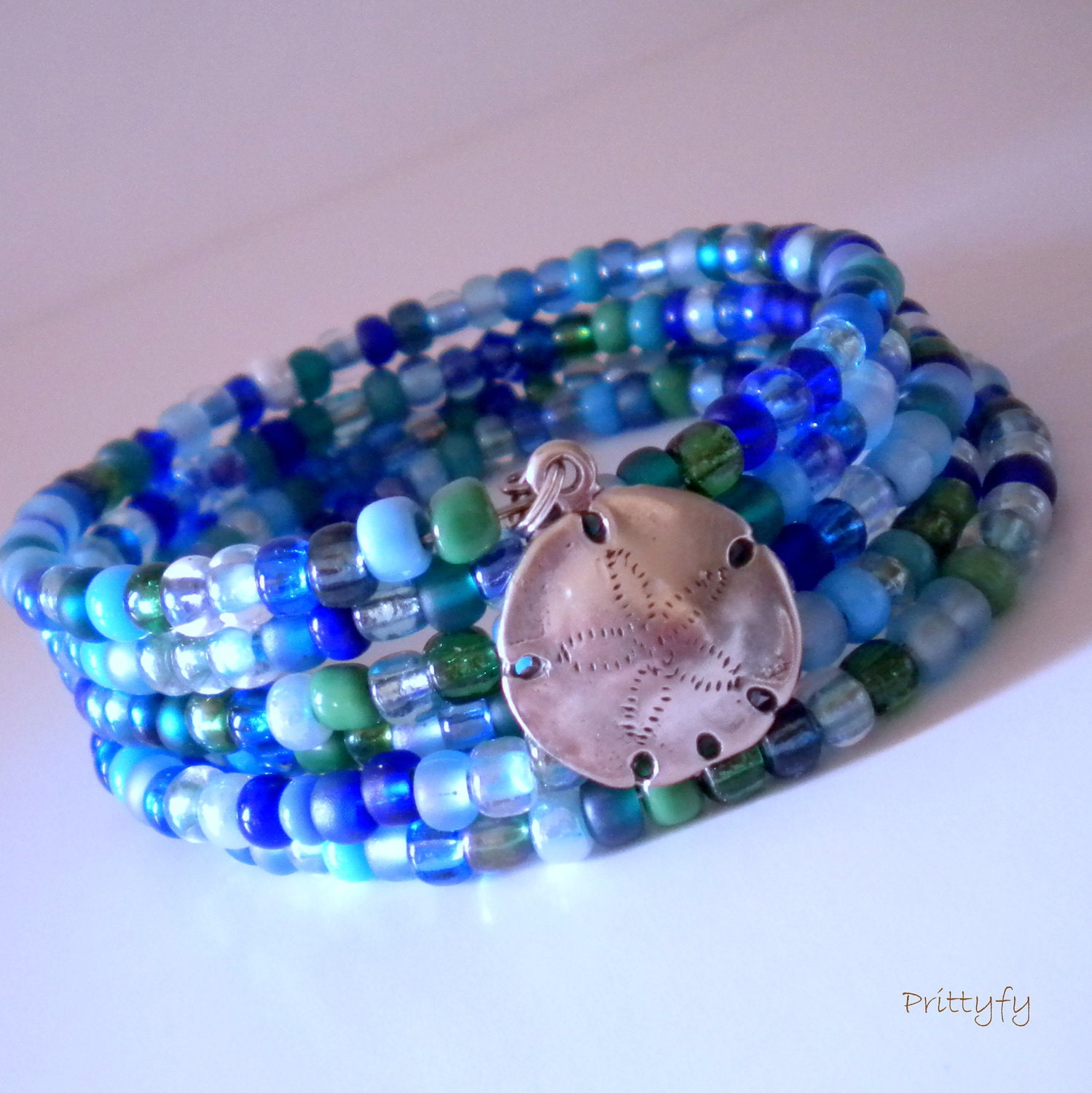 SALE Nautical Memory Wire Bracelet with Sand Dollar Charm