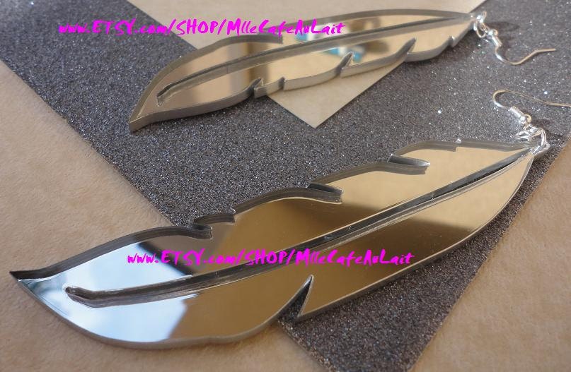 Laser Cut Acrylic Mirror Feather Earrings - FEATHER REFLECTIONS Silver