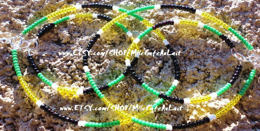 CLEARANCE Aztec Tribal Color Block Beaded Hoop Earrings - TRIBALICIOUS (Green Yellow Black)