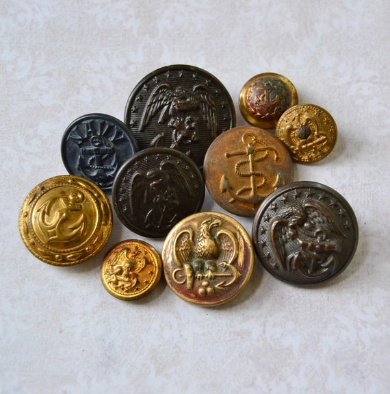 Vintage Military Navy Uniform Buttons Anchor Eagle by PeachParlor