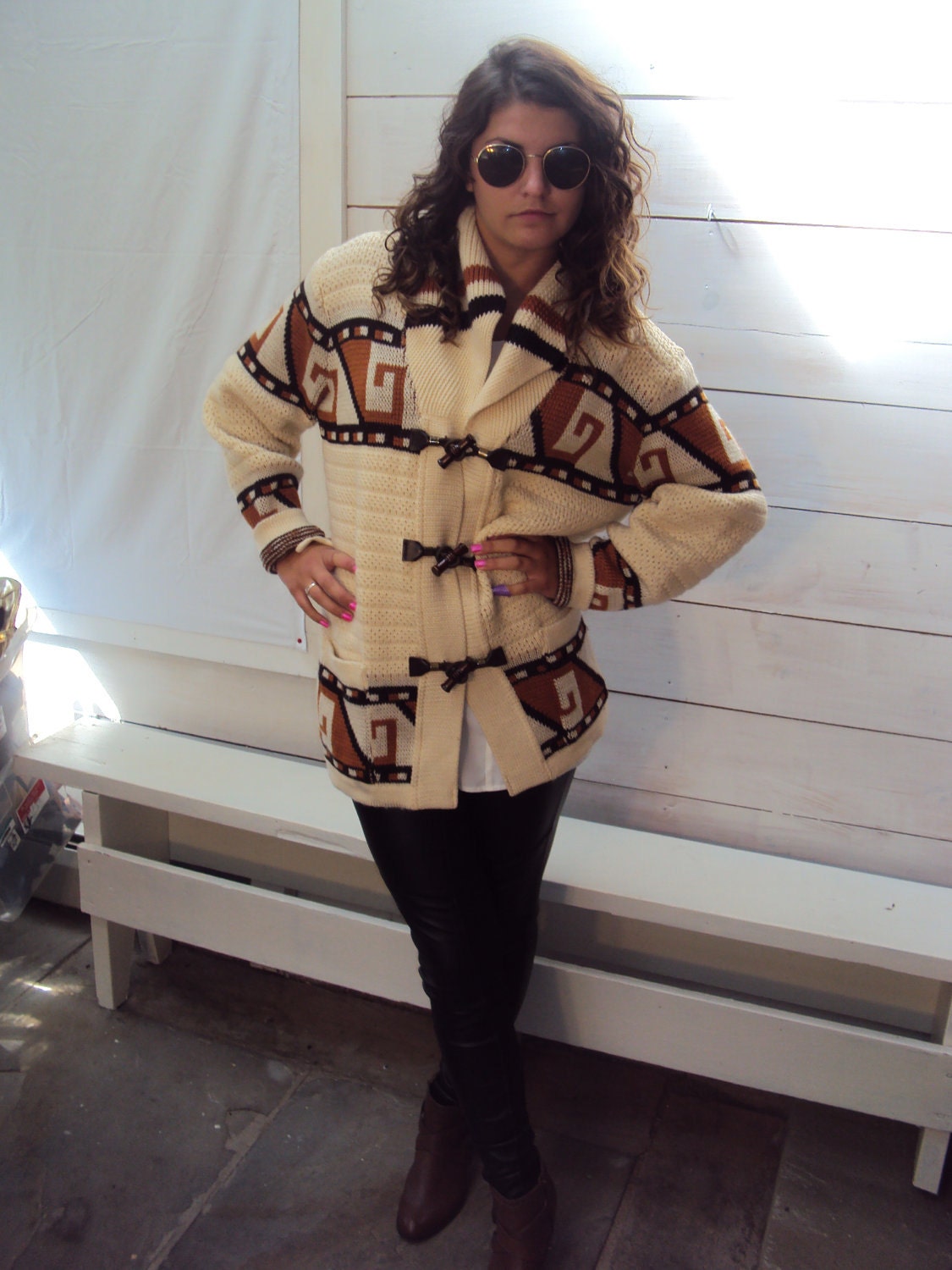 vintage 70s Navajo Wool Ethnic Cowichan Sweater S/M/L/XL