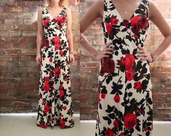 Floral Maxi Evening Gown, c. 1970's - size Medium