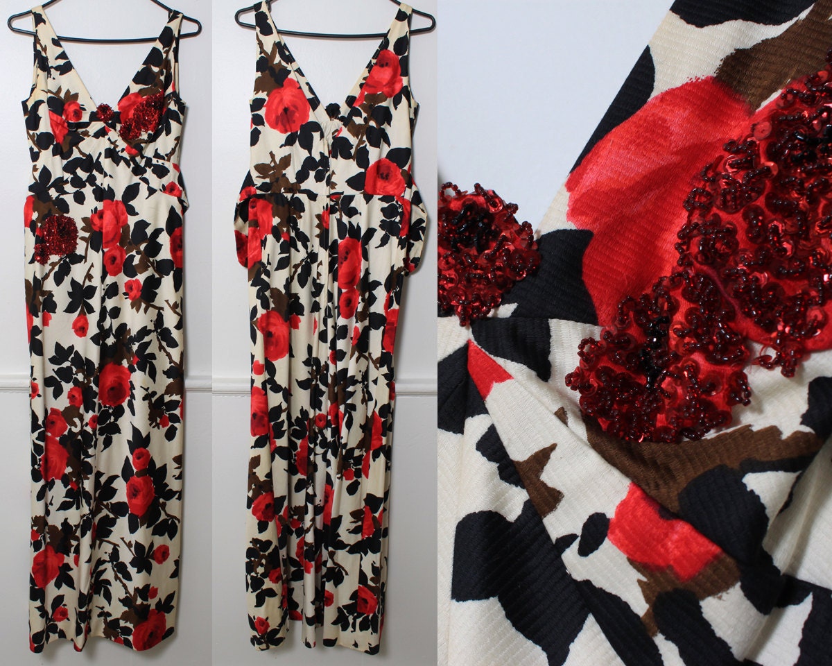 Floral Maxi Evening Gown, c. 1970's - size Medium