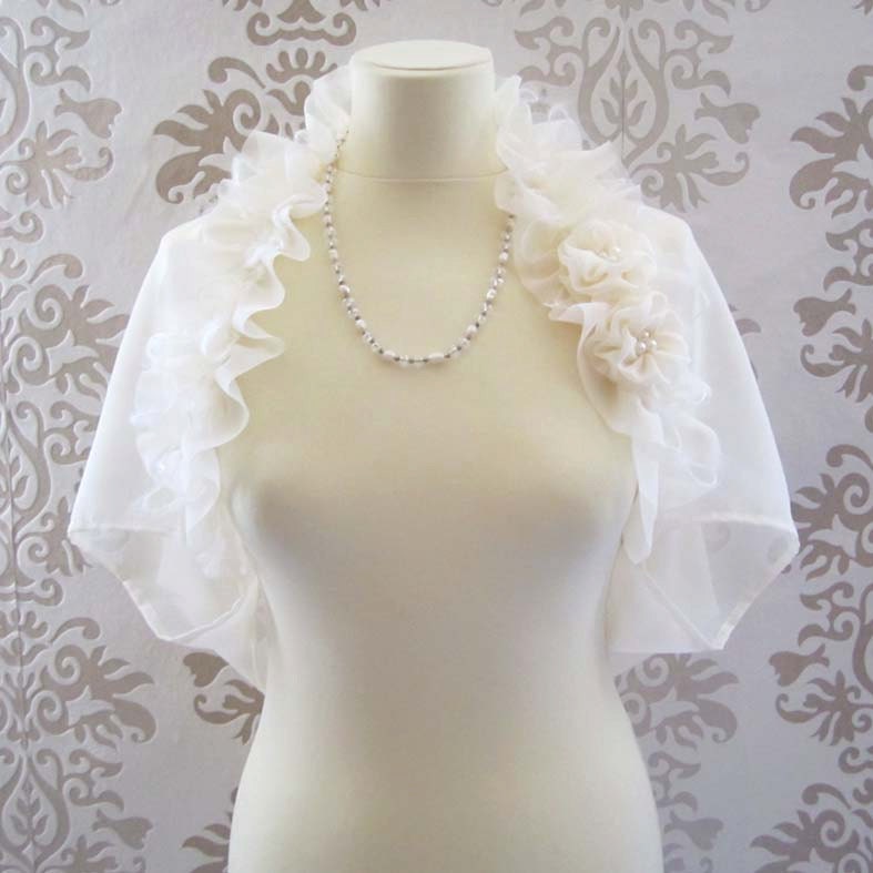 Bridal Bolero Wedding Bolero Shrug Wrap Shawl Stole Alternative : MOZEE Ruffle Floral Mohair Chiffon Short Sleeve Bolero