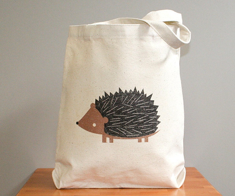 Canvas tote bag, hedgehog. Sturdy 100% 10oz. cotton canvas.