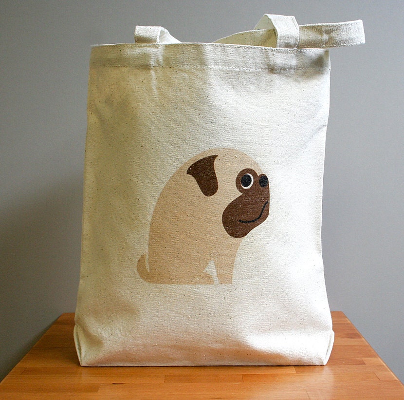 Canvas tote bag, pug, cute and adorable.