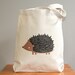 Canvas tote bag, hedgehog. Sturdy 100% 10oz. cotton canvas.
