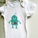 Baby boy onesie, robot, teal blue. Short sleeve. Your choice of size.