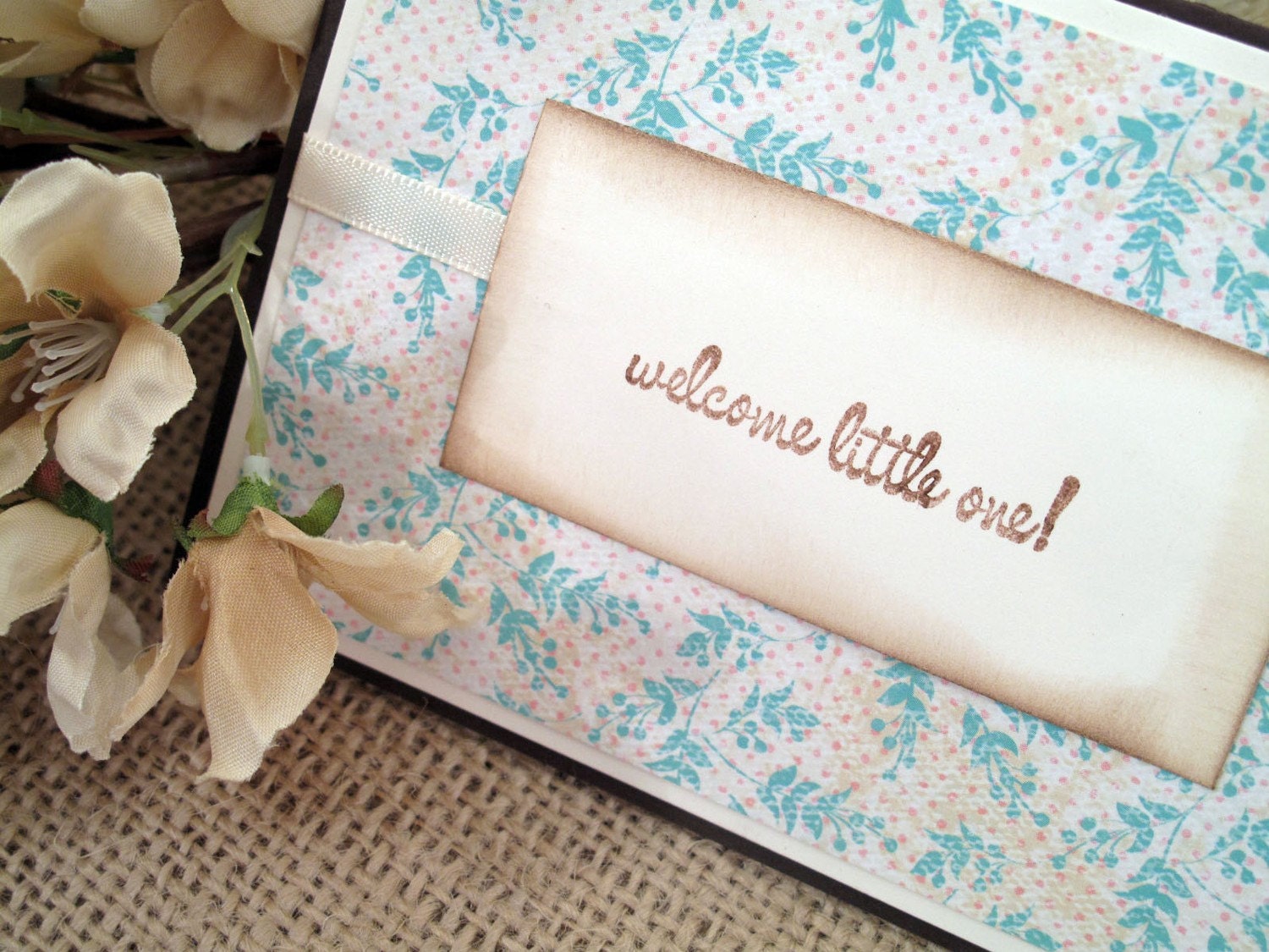 Welcome Little One Aqua & Cream Unisex Baby Card