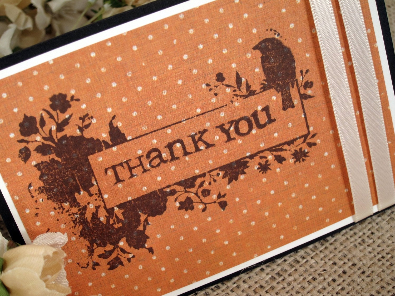 Brown and Orange Polka Dot Handmade Thank You Card