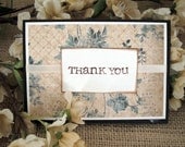Teal and Ivory  Floral Handmade Thank You Card