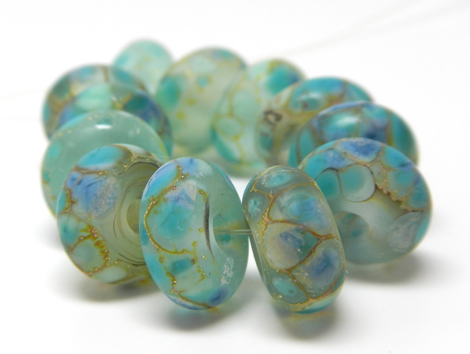 Made to Order (12) sea glass collection...larimar look-a-likes lampwork beads SRA handmade in tranquil aqua blue