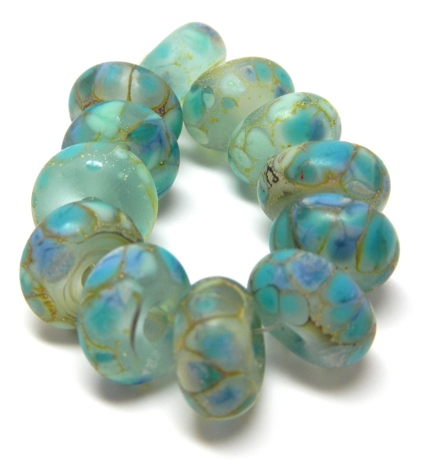 Made to Order (12) sea glass collection...larimar look-a-likes lampwork beads SRA handmade in tranquil aqua blue
