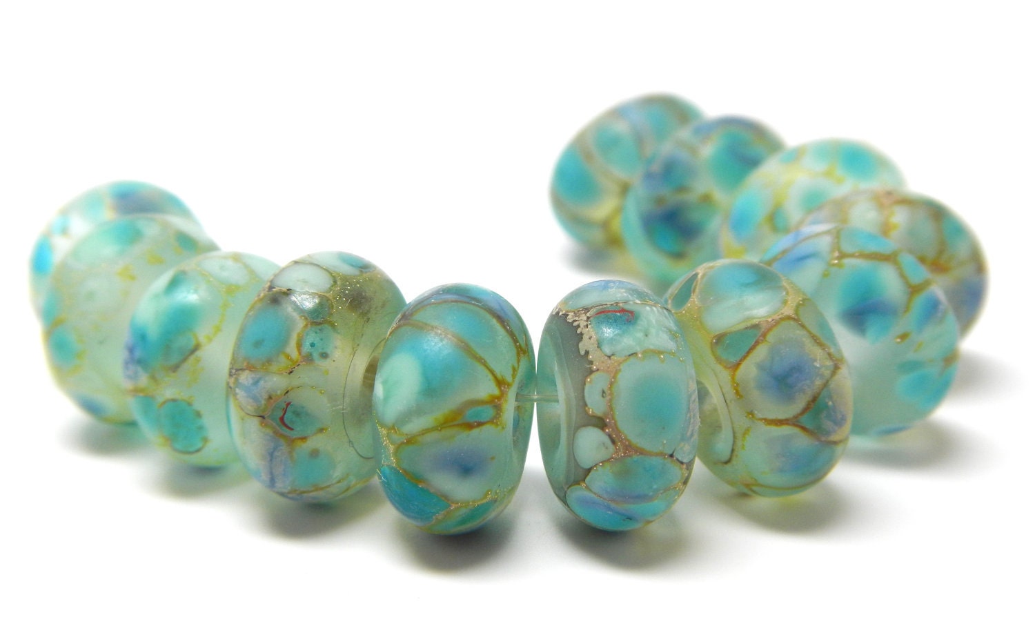 Made to Order (12) sea glass collection...larimar look-a-likes lampwork beads SRA handmade in tranquil aqua blue