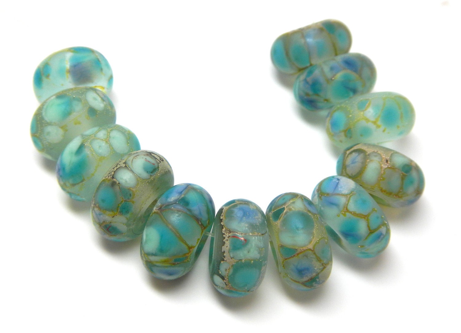 Made to Order (12) sea glass collection...larimar look-a-likes lampwork beads SRA handmade in tranquil aqua blue