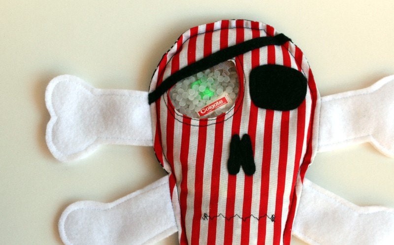 Pirate Skull I Spy Bag, Eye Spy, Search and Find Toy, red, white Stripe & Skull Print Fabric