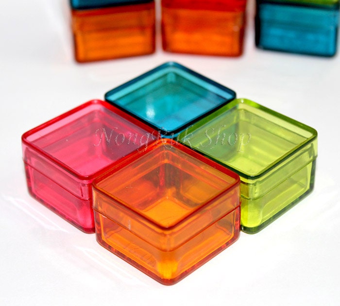 12 pcs. Small Red , Orange , Blue , Green Color Square   Plastic Boxs.