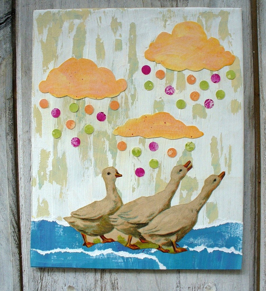 mixed media collage  home decor childrens nursery art