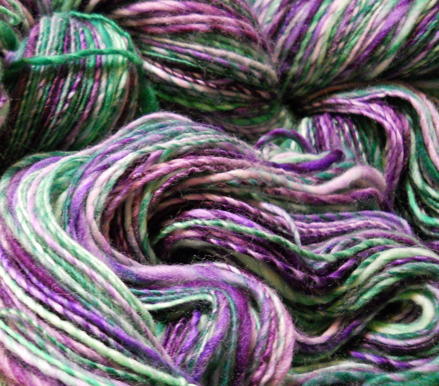 Superwash Merino Handspun Yarn Purple & Green 600 yards