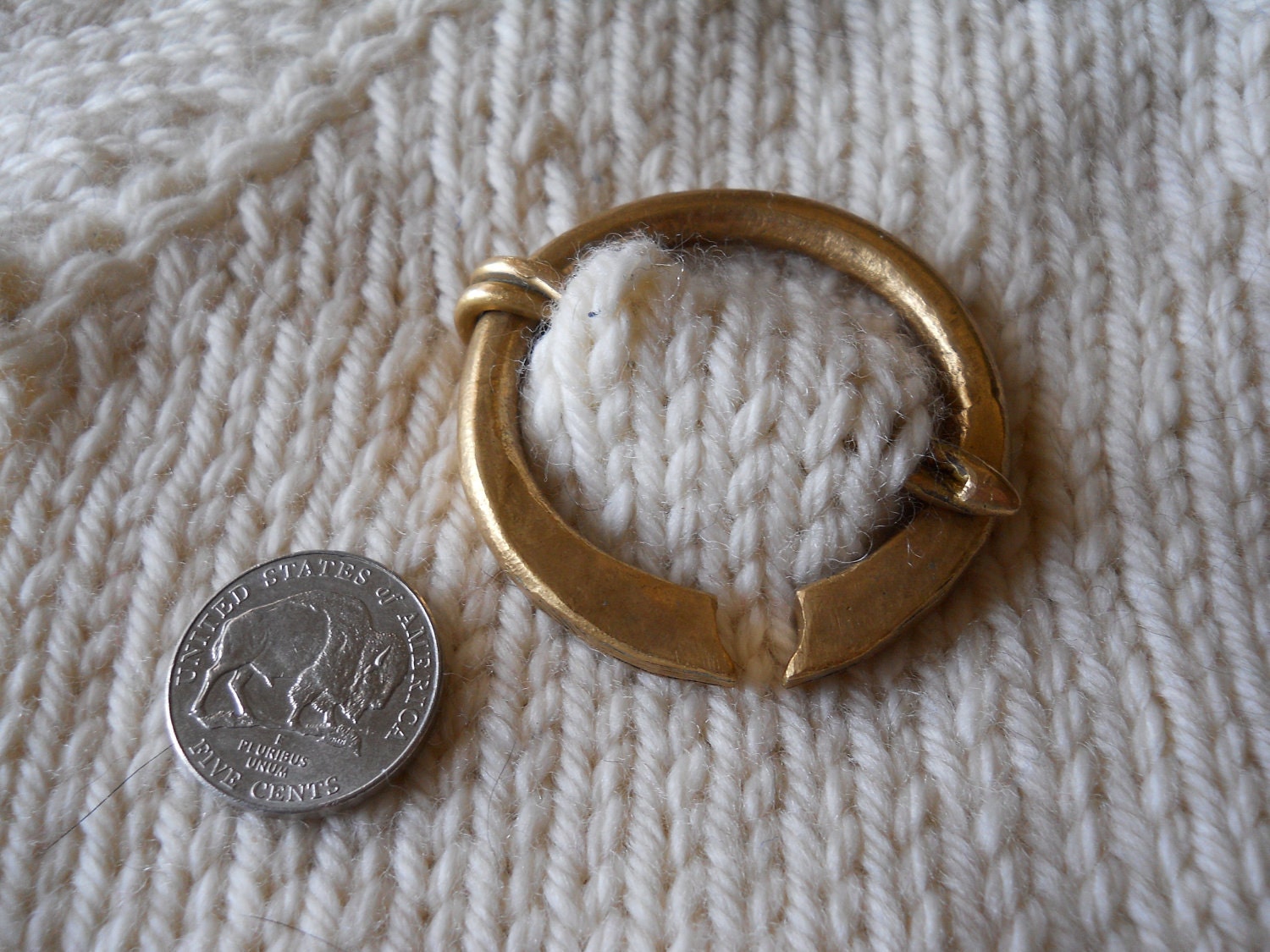 Hammered Brass Penannular Brooch Kilt Pin